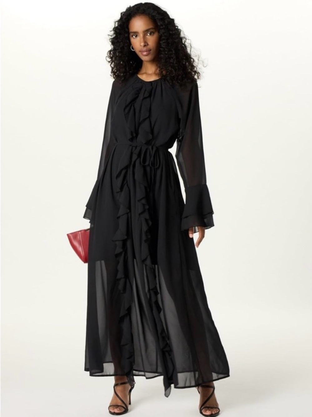The Drop Women’s Black Romantic Ruffle Maxi Dress Large NWT